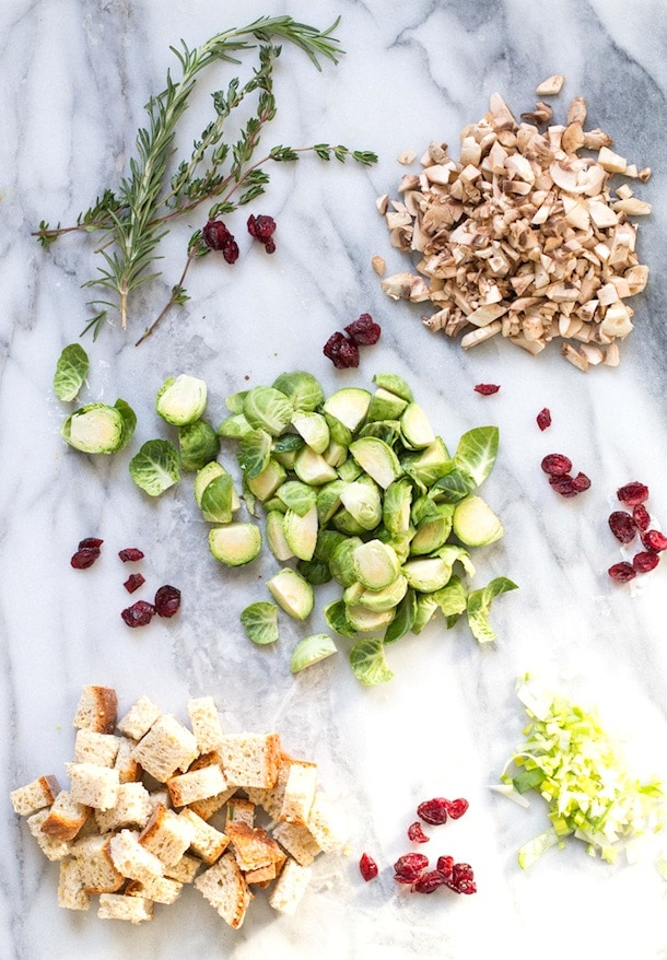 Gluten-Free Vegetarian Stuffing with Brussels Sprouts & Cranberries | heartbeet kitchen