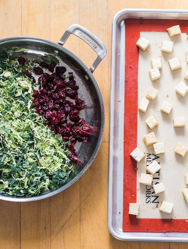 Warm Brussels Sprouts and Kale Salad with Maple Glazed Tofu {gf, v}