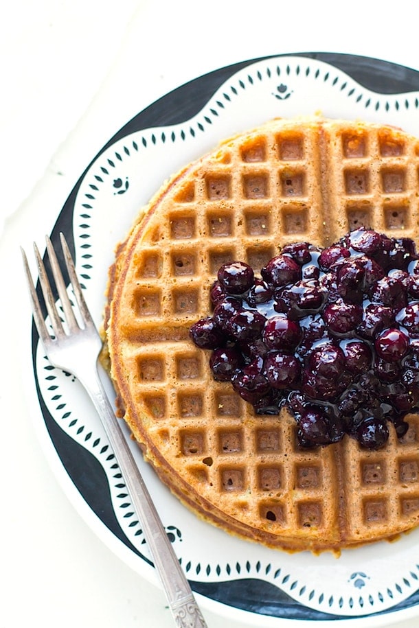 Simple Gluten-Free Waffles with Blueberry Cardamom Sauce | heartbeet kitchen
