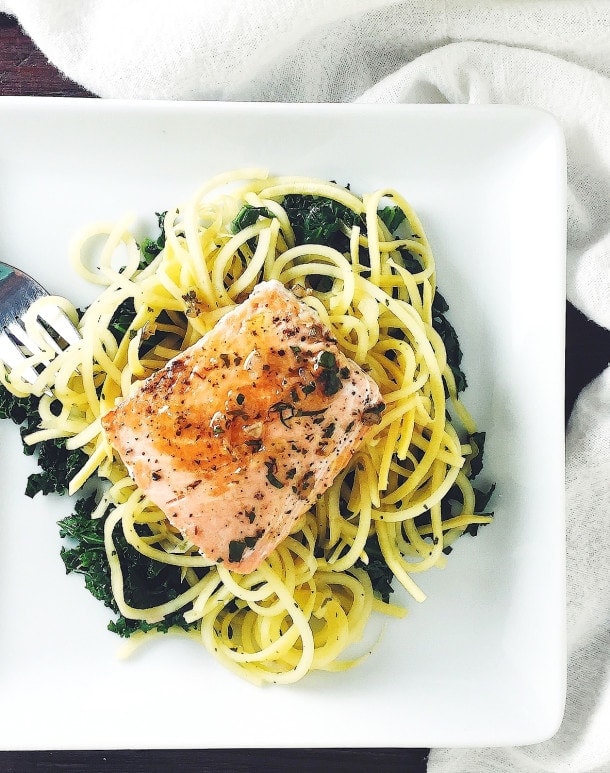 Salmon with Rutabaga Noodles & Shallot Herb Sauce {AIP, paleo, gluten-free}