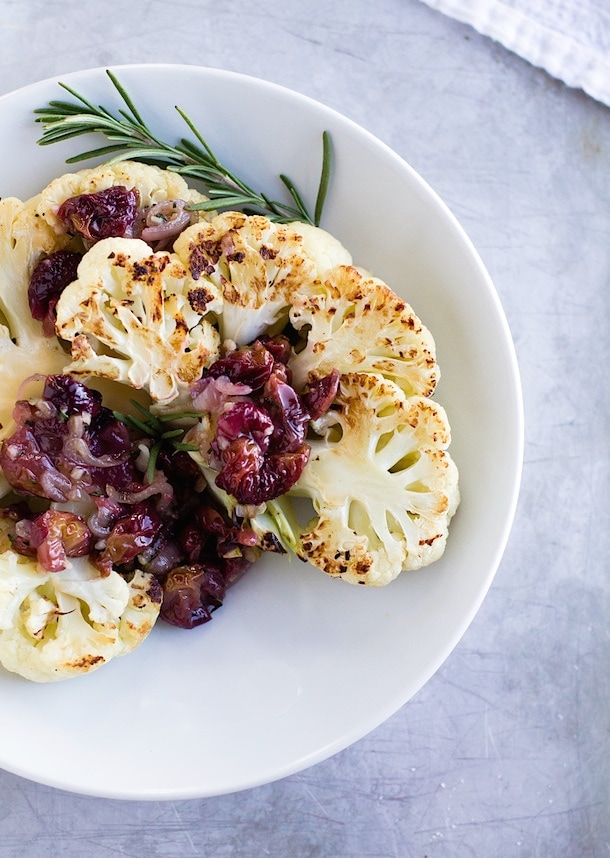 Cauliflower Steaks with Rosemary & Roasted Grape Chutney {paleo, AIP, grain free}