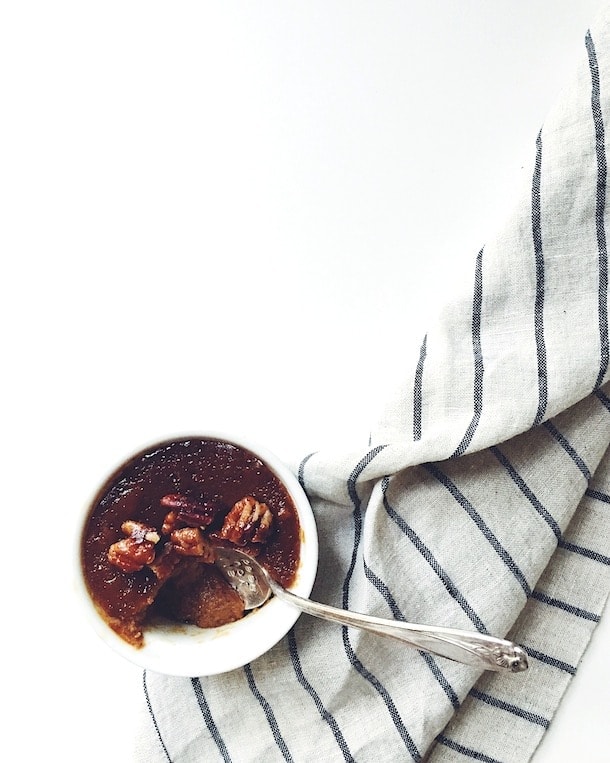 crustless delicata squash pie with candied pecans