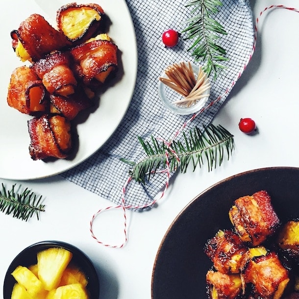 Aloha Bites: Bacon Wrapped Pineapple with a honey glaze