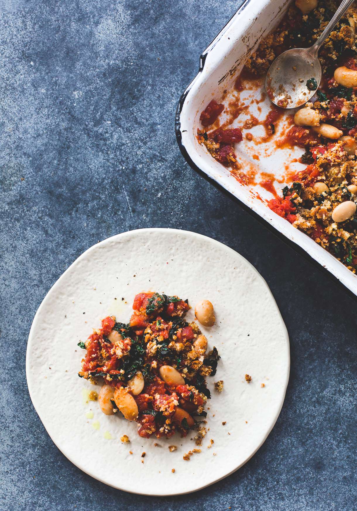Cozy Gluten-Free Gratin with Butter Roasted Tomatoes, Beans and Kale