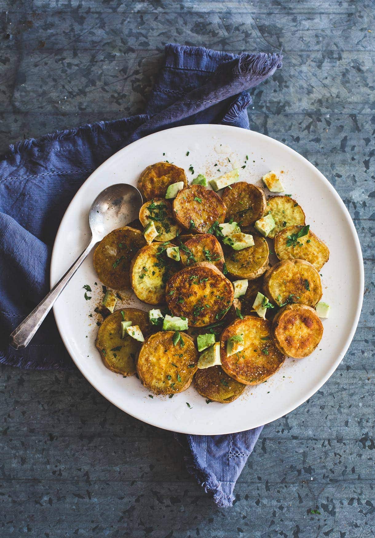 Sweet and Salty Curry Roasted White Sweet Potatoes 