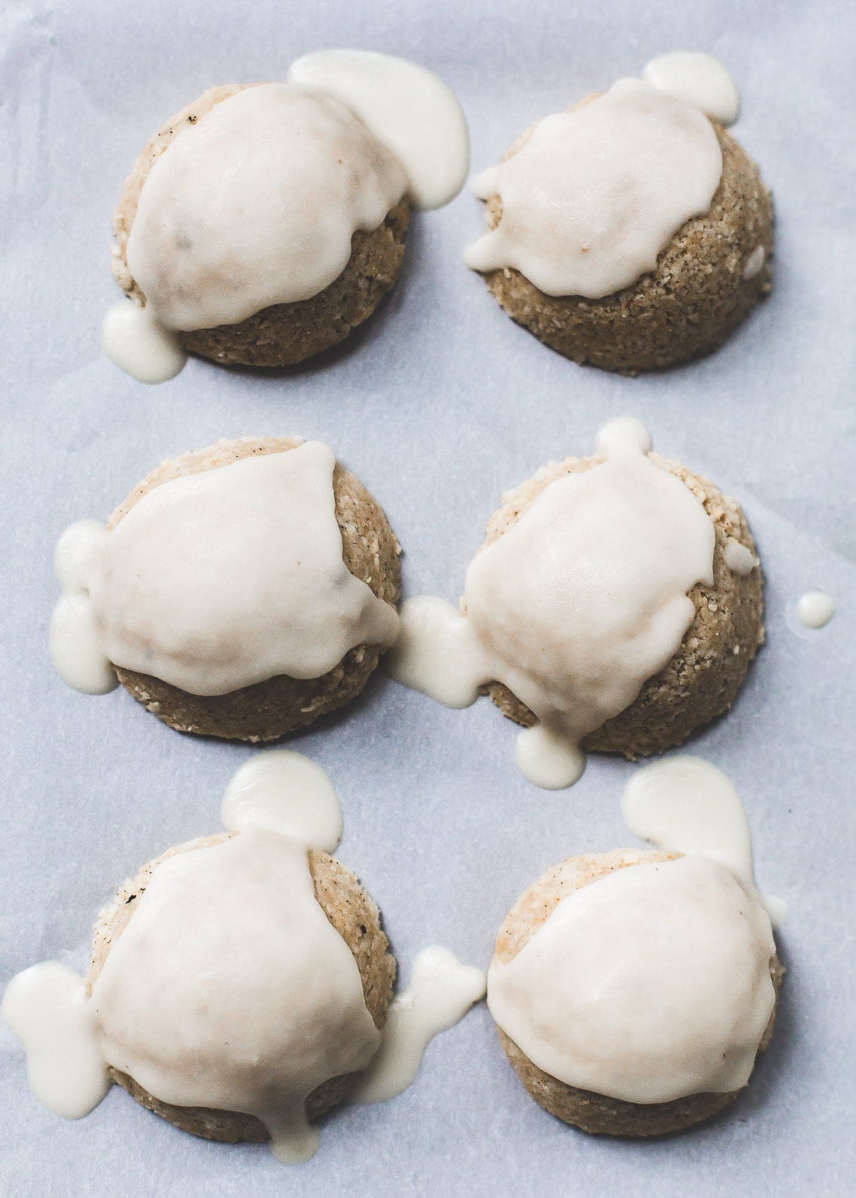 No-Bake Coconut Macaroon Snowcaps {gluten-free}, drizzled with coconut butter.