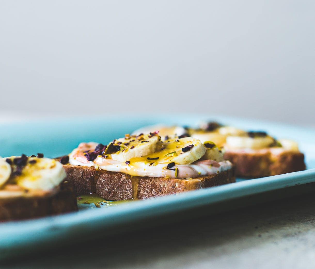 Banana Split Breakfast Toast with Tart Cherry Swirled Yogurt + Cacao Nibs