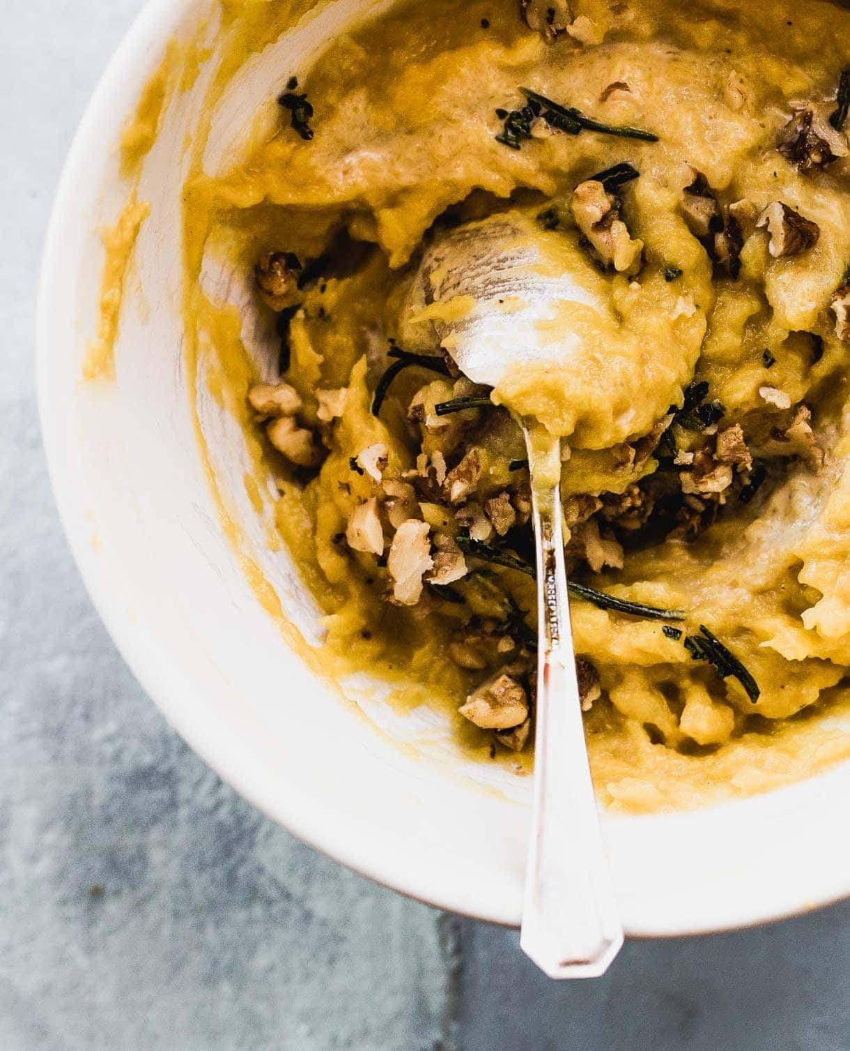 Mixing acorn squash puree