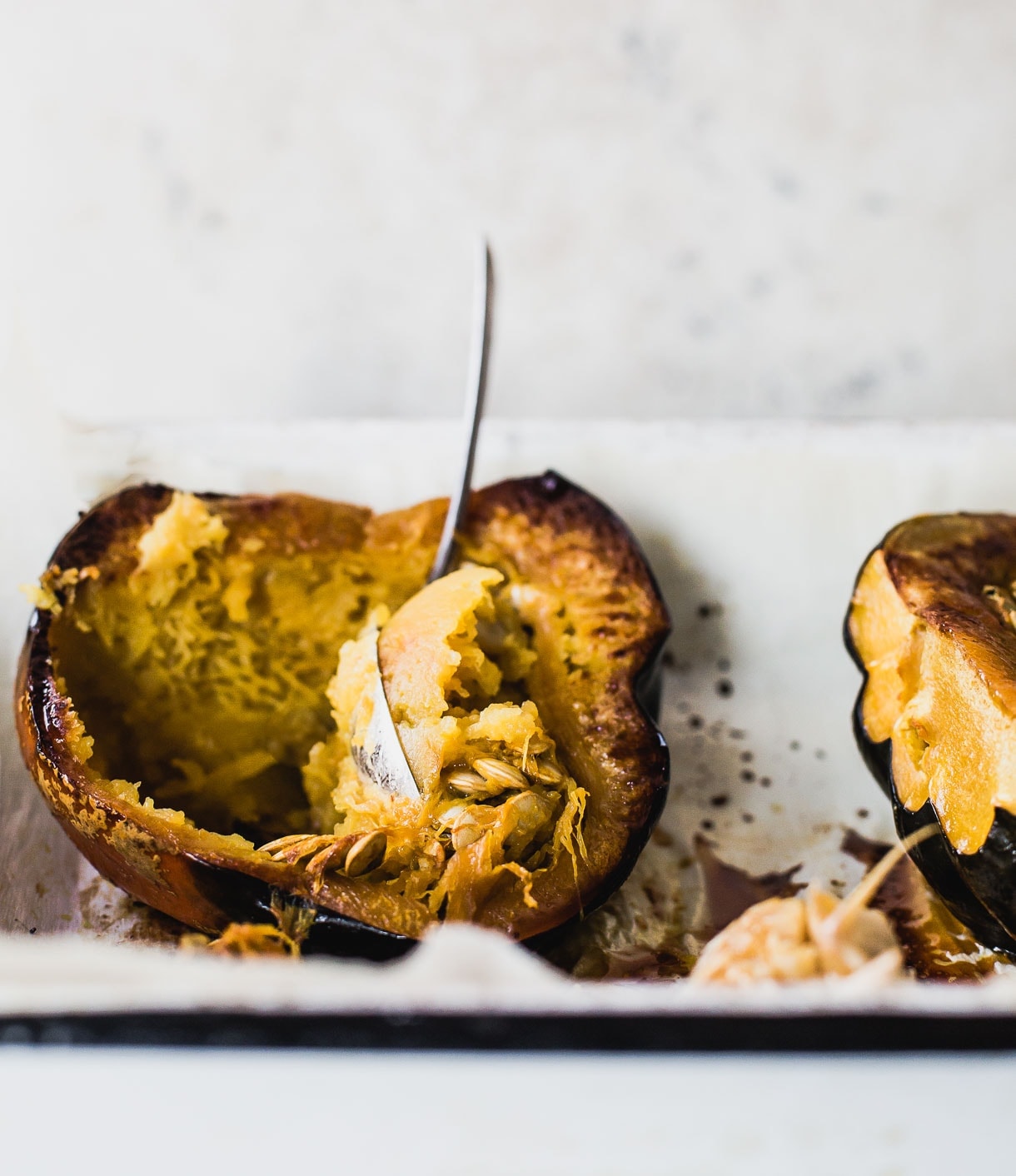 Roasted Acorn Squash in pan
