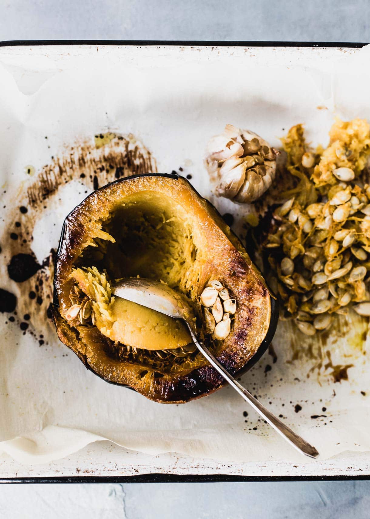 Roasted Acorn Squash in pan
