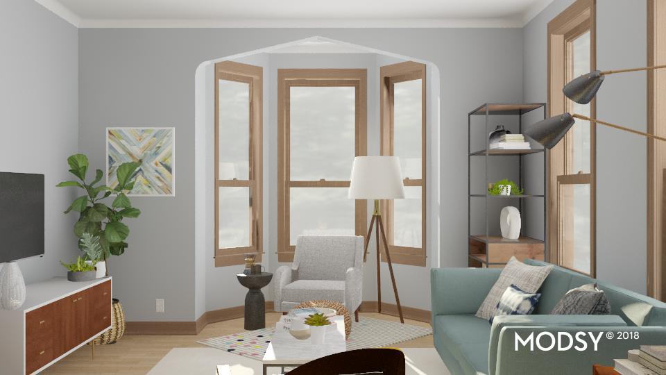 Cozy Reading Nook, Grey Accent Chair, Tripod Floor Lamp