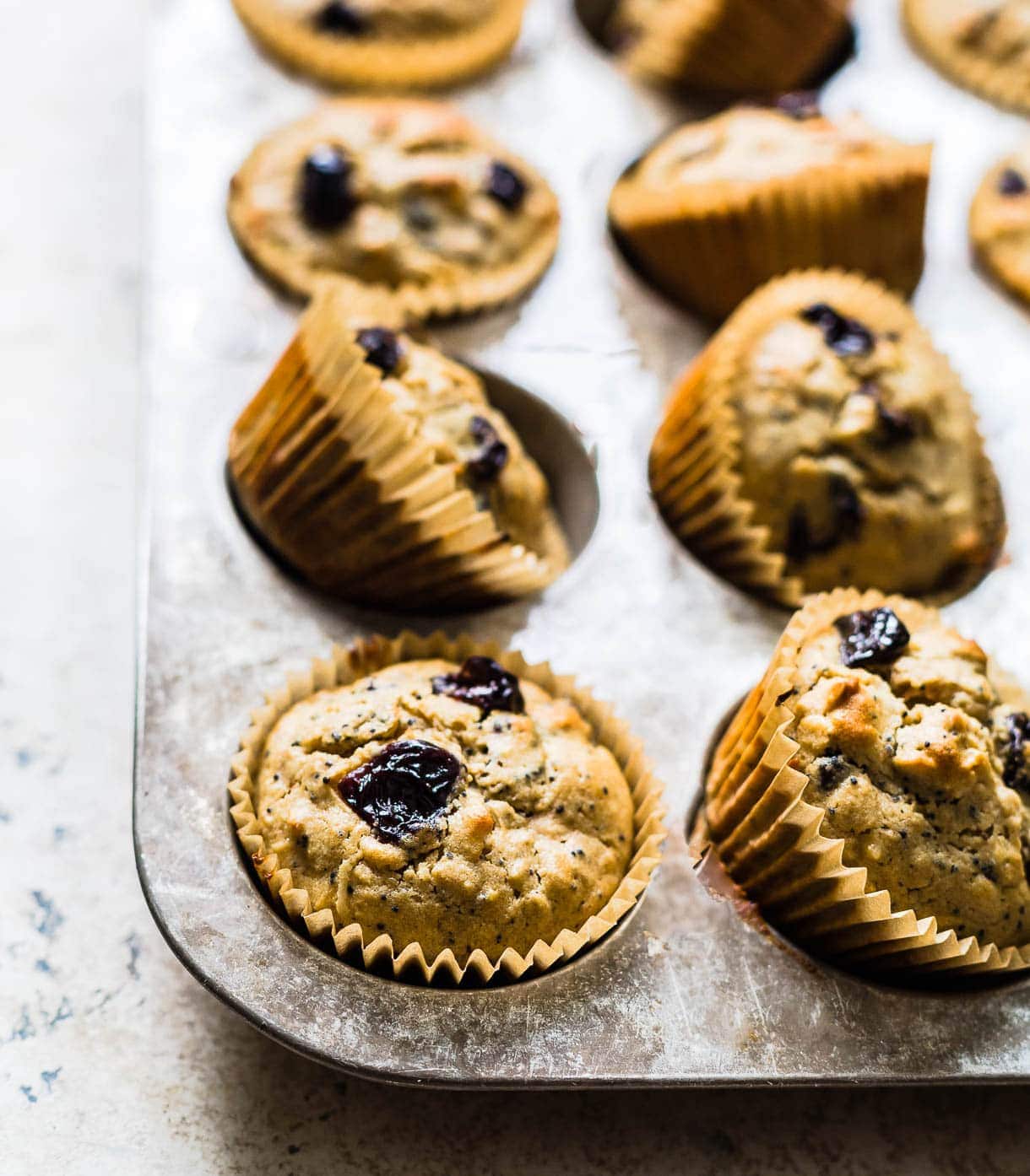 tahini muffins wit tart cherries