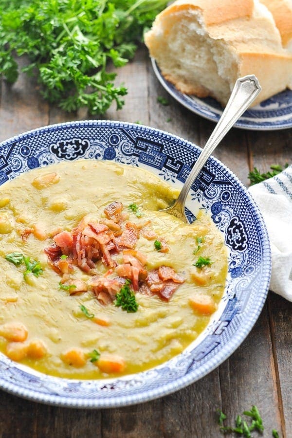 SPLIT PEA SOUP in a blue bowl