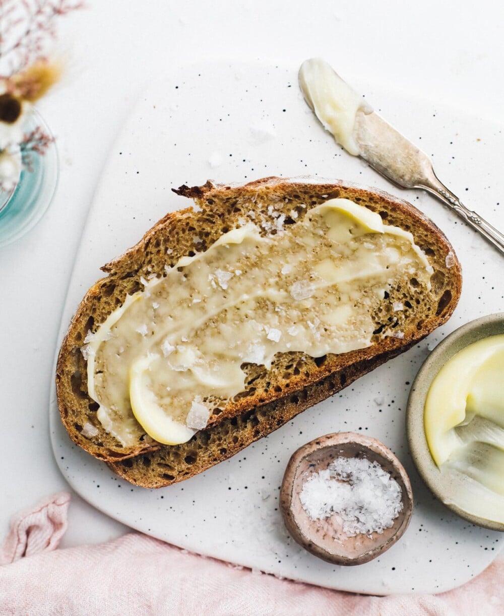 einkorn sourdough toast on a plate