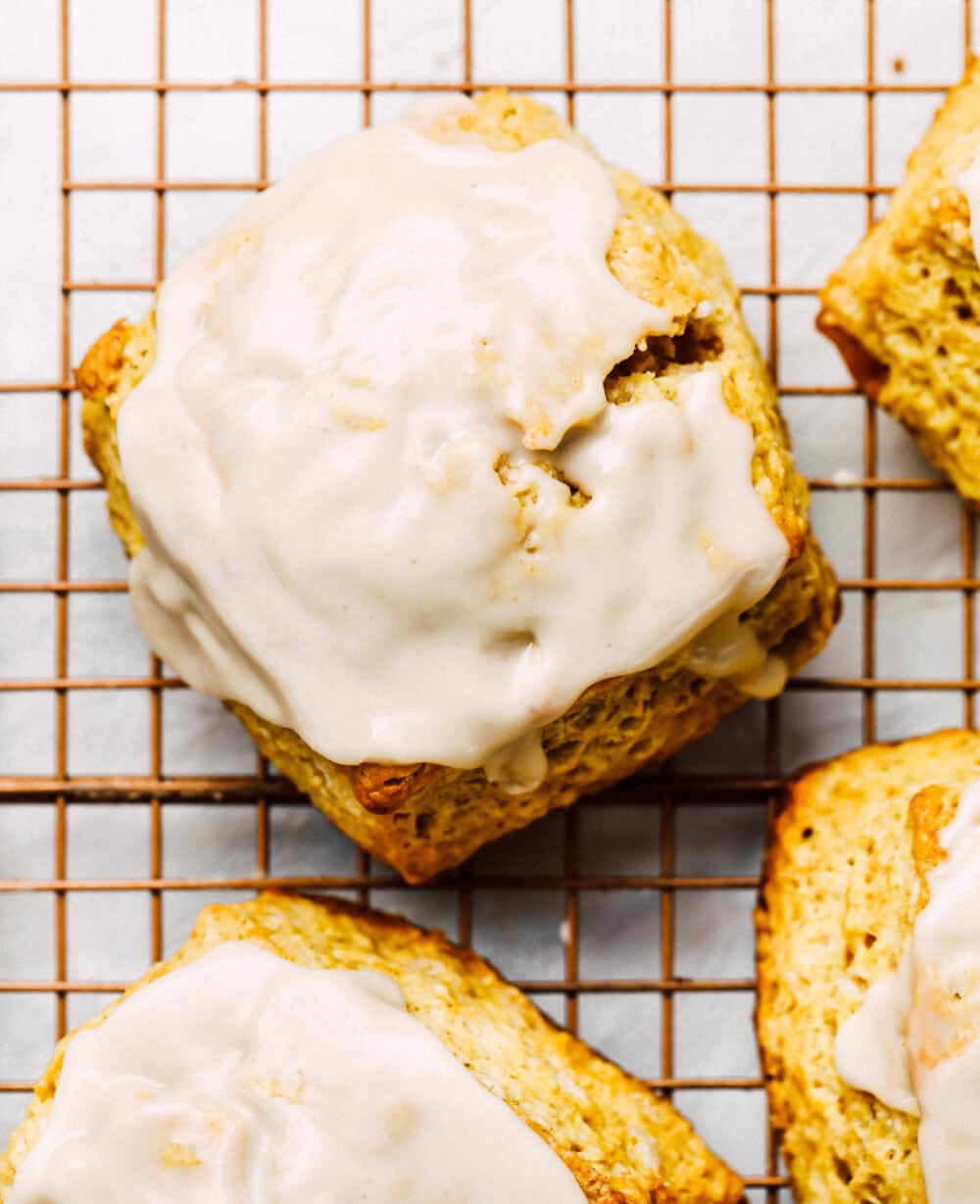 sourdough discard pumpkin scones on wire cooling rack