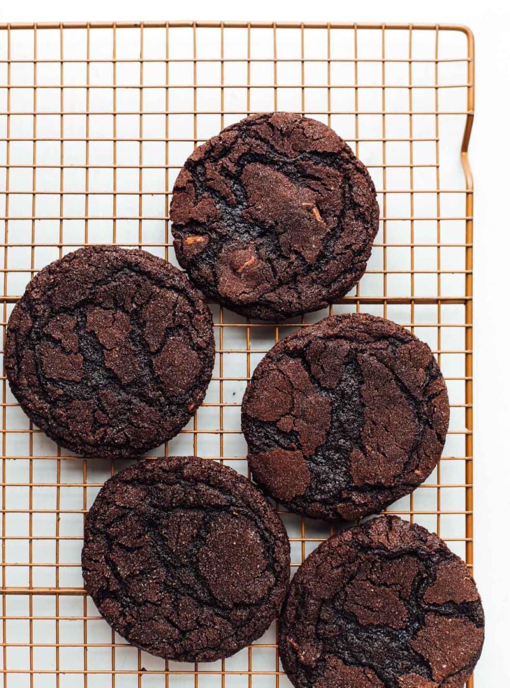 gluten-free chocolate cookies on wiring cooling rack