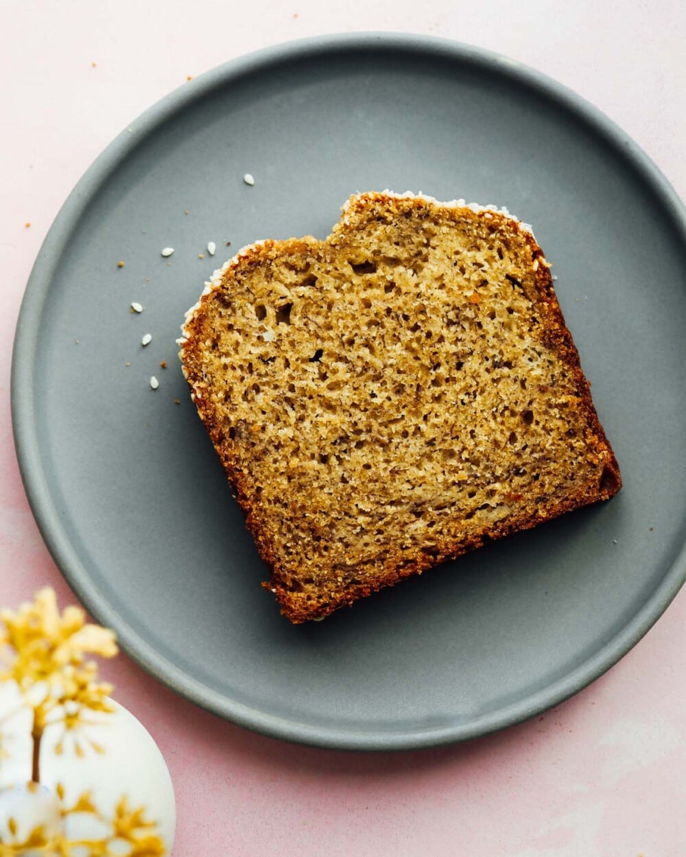 sourdough banana bread on blue plate