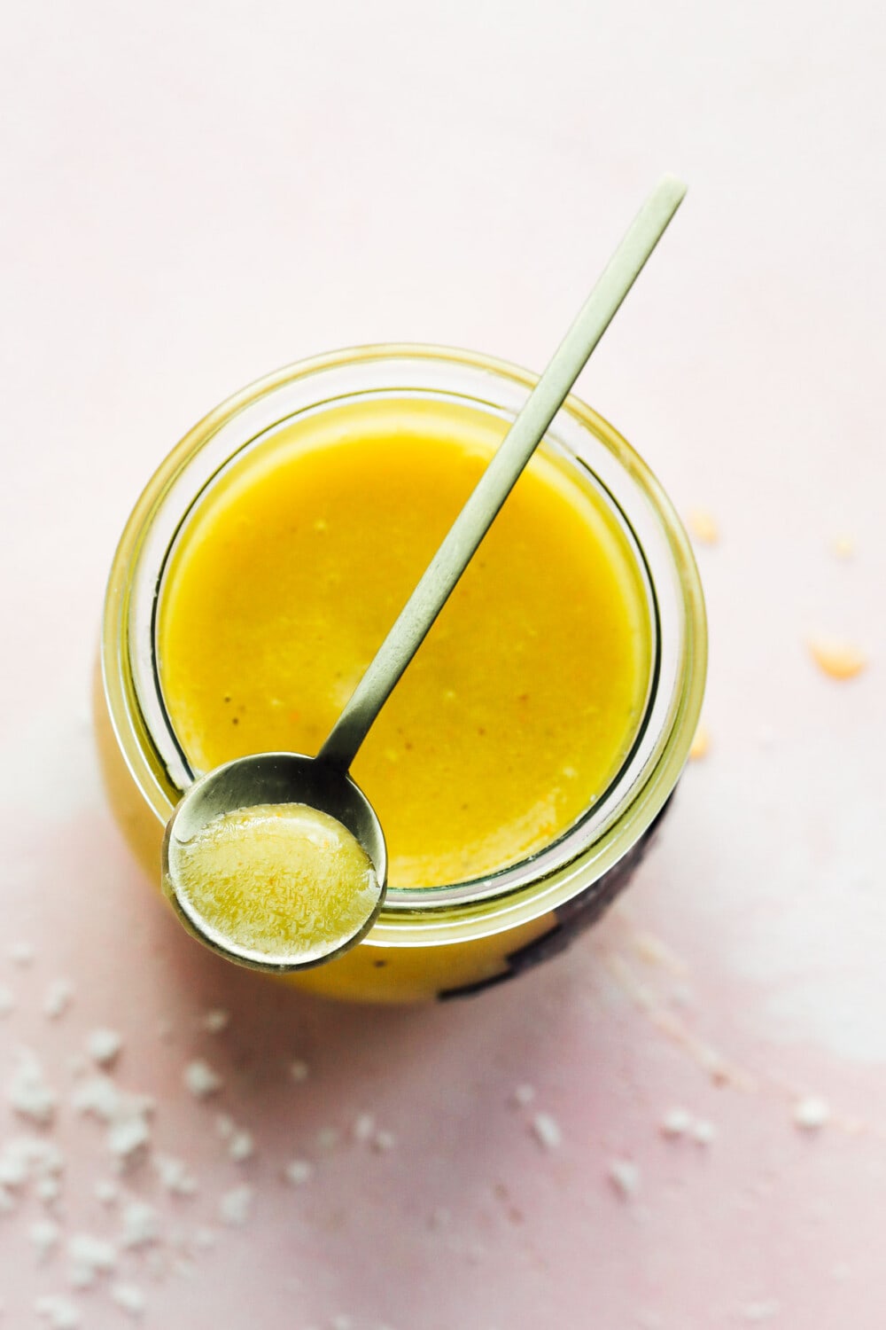 spoon with white balsamic vinaigrette on it