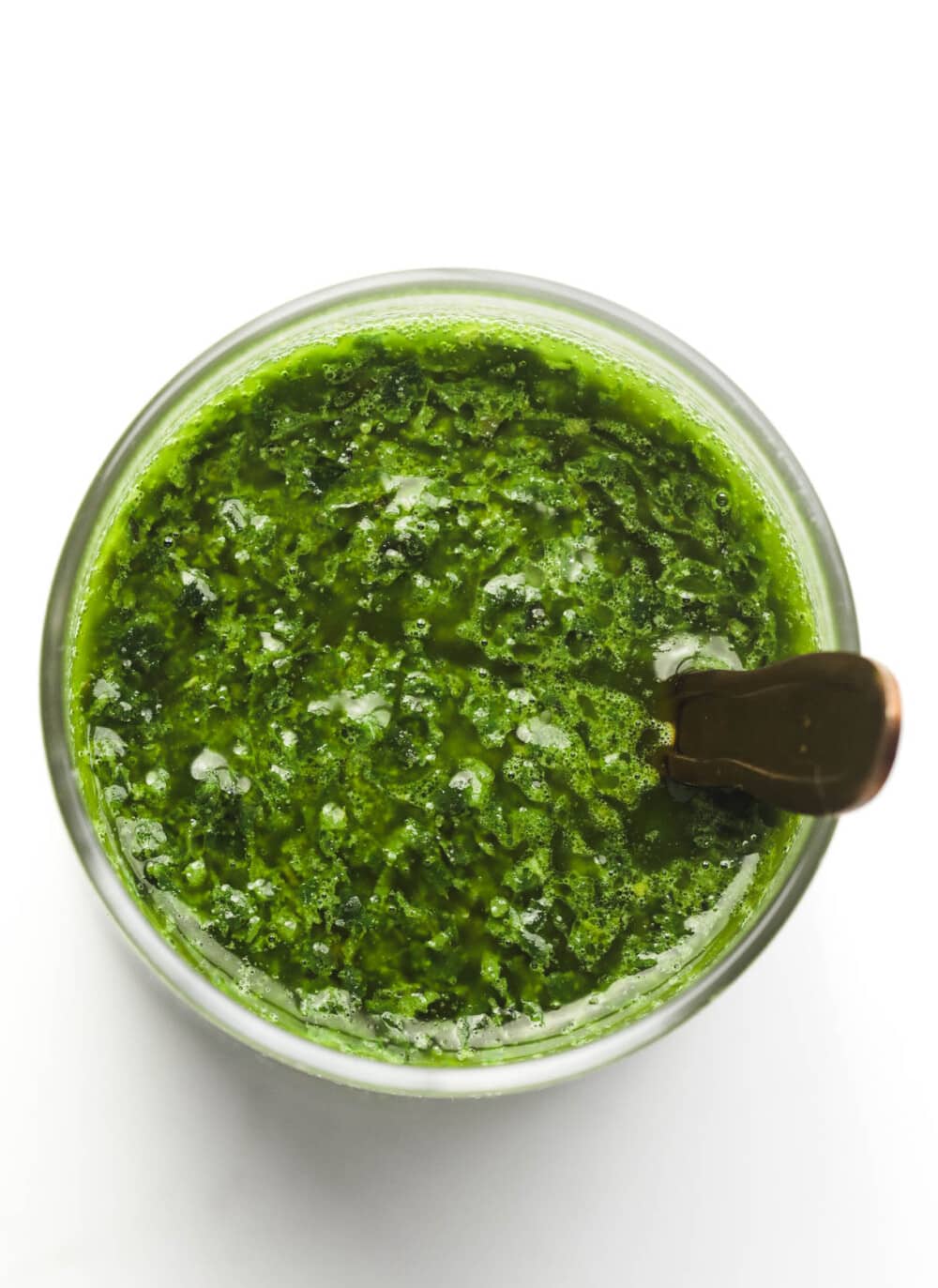 basil vinaigrette in glass jar