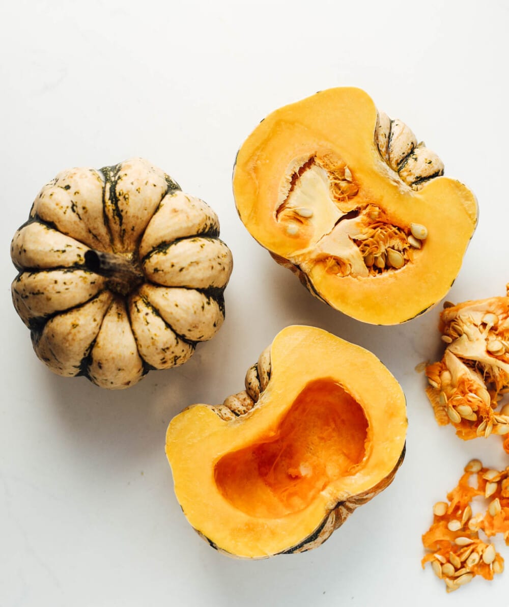 sweet dumpling squash cut open