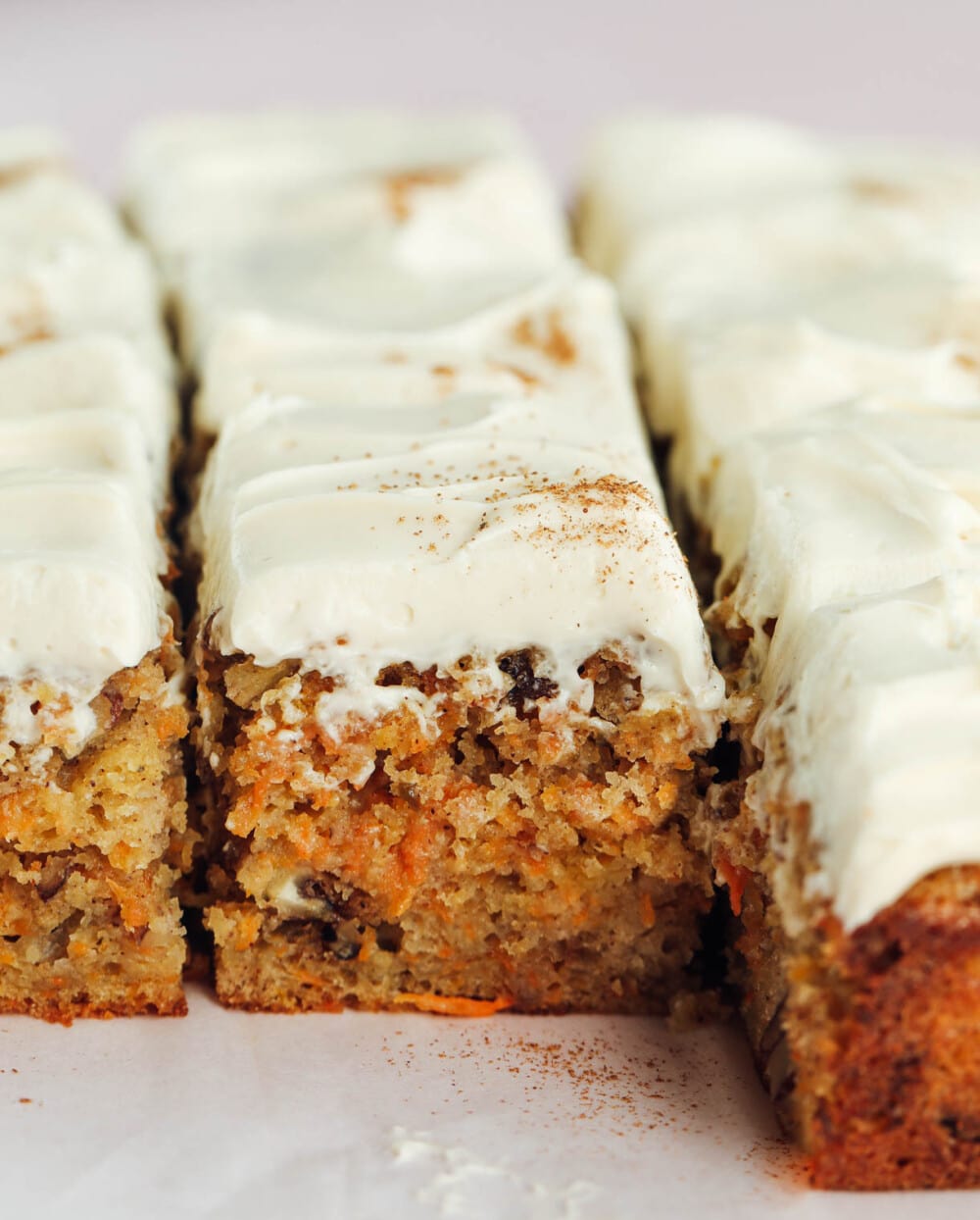 sourdough carrot cake bars cut into small pieces