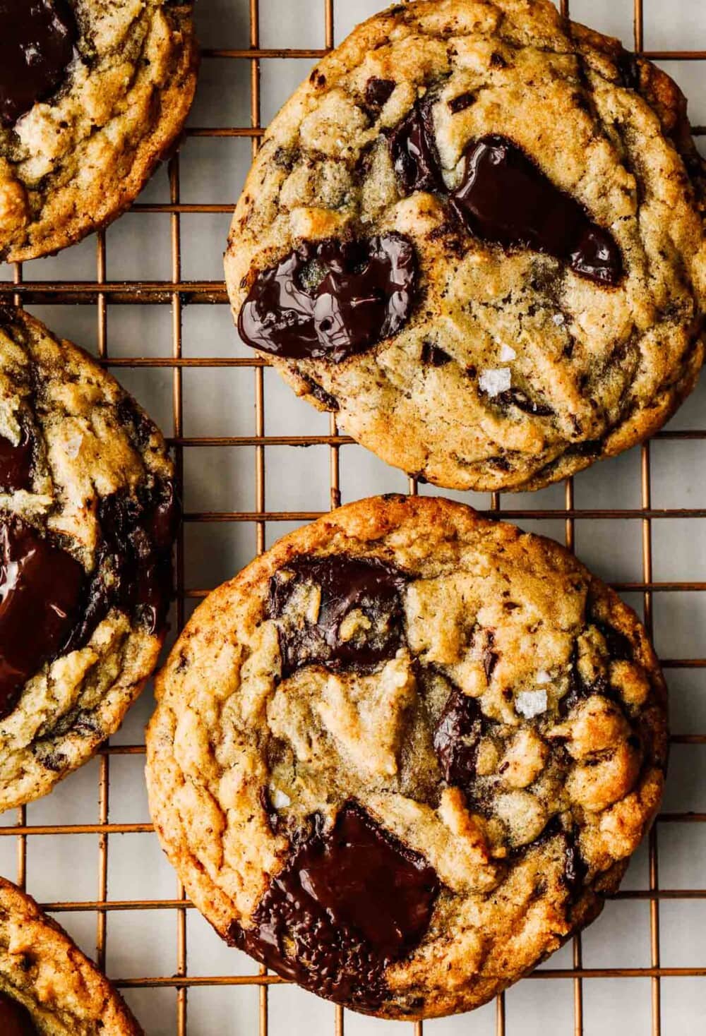 sourdough chocolate chip cookies on wire rack