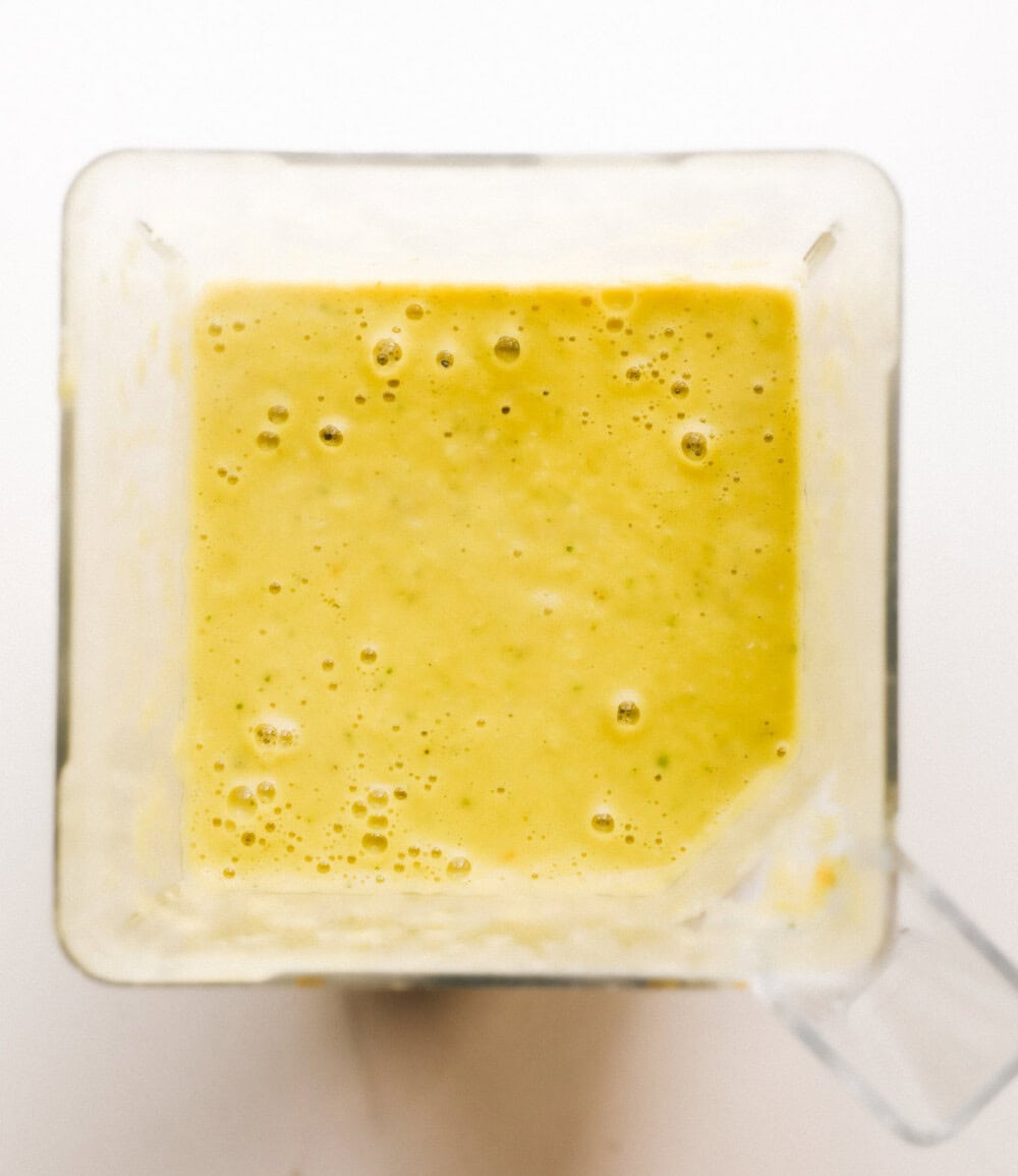 green tomato soup in a blender