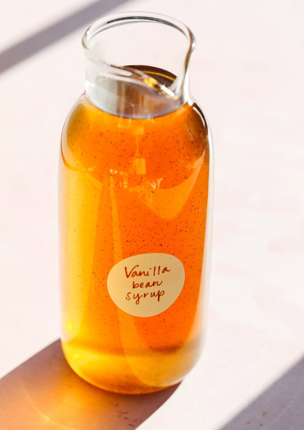 vanilla simple syrup in glass bottle with label