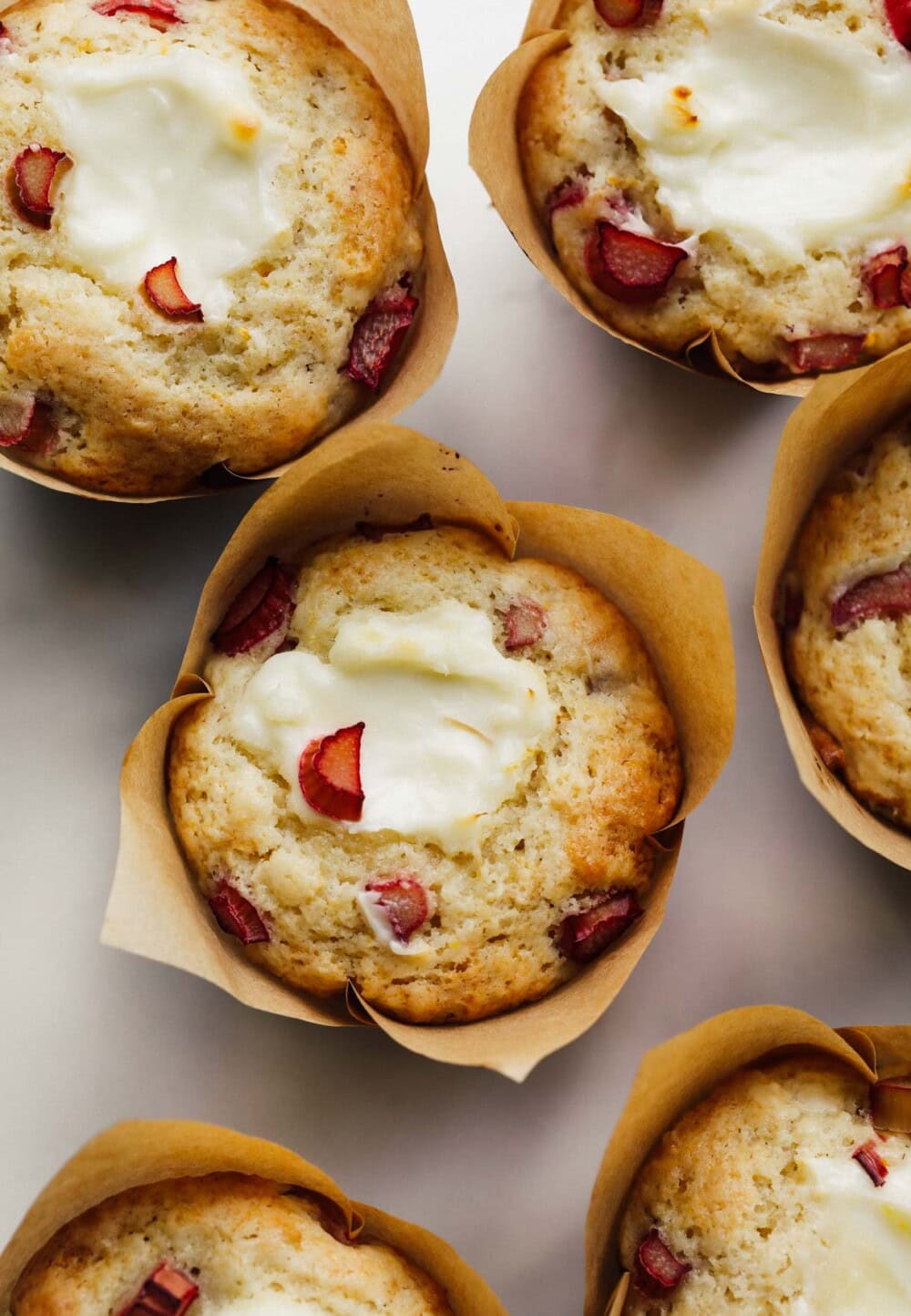 sourdough rhubarb muffins in liners