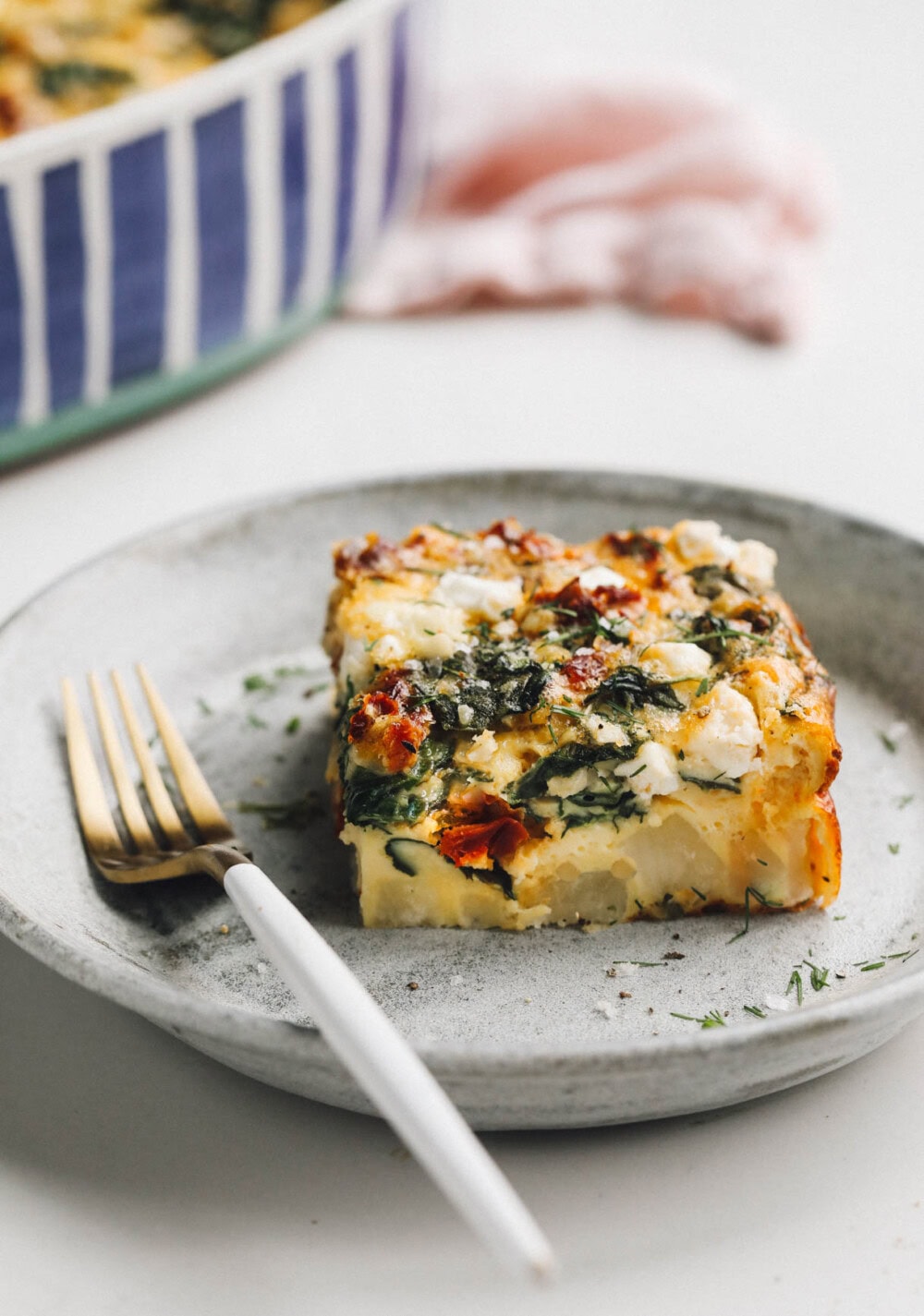 cottage cheese egg bake slice on a plate